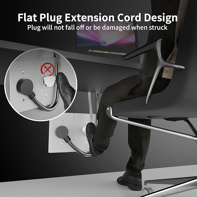 HUANCHAIN 14 Gauge 15 FT (2PACK) Flat Plug Extension Cord Black Indoor Outdoor, Heavy Duty 3 Prong Grounded Low Profile Extension Wire Flexible, 15A 1875W 125V 14AWG SJTW, ETL Listed