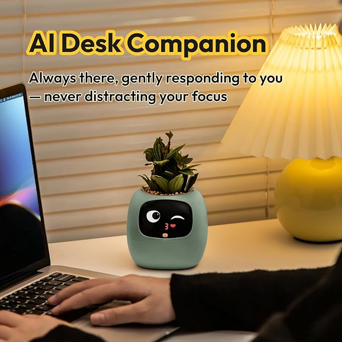 PLANTSIO Ivy Interactive AI Desk Companion, Smart Plant Pet with 100+ Expressions, Cute Indoor Planter for Office Decor, Unique Gift for Plant Lovers & Coworkers(Lemon)