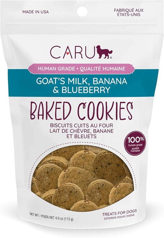 Caru - Goat’s Milk, Banana & Blueberry Baked Cookies - Natural Treats for Dogs - Human Grade Ingredients - Flavorful - Wheat, Corn, Soy & Legume Free - Non-GMO - Made in USA - 4 oz - 1 Pack