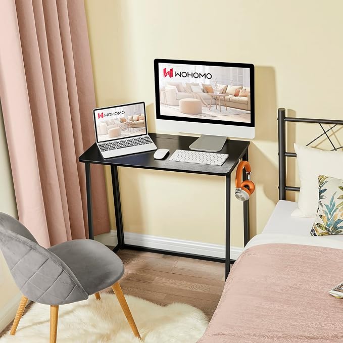 WOHOMO Folding Desk, 31.5" Foldable Computer Table for Small Spaces, Black | Easy Assembly and Fold, Sturdy Home office desks for Study Bedroom Dorm Space Saving Writing Work Apartment