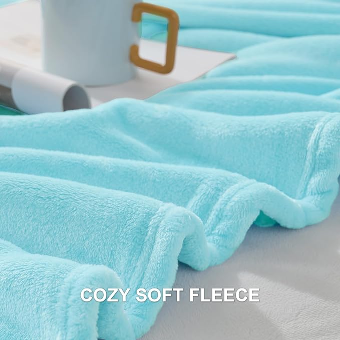 Hansleep Twin Robin Egg Blue Fleece Blanket, Soft Flannel Bed Blanket | Fuzzy Cozy Blanket 60x80 Inches, Multi-use for Bed, Sofa, Couch, Travel, Camping, All Season Warm Lightweight Cover