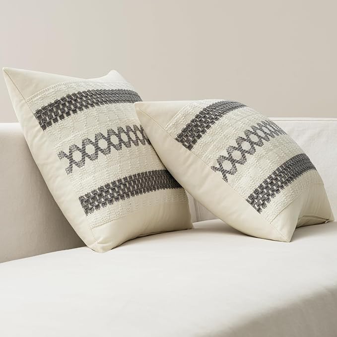 MIULEE Set of 2 Gray Boho Decorative Pillow Covers 18x18 Inch | Farmhouse Couch Throw Pillows, Modern Spring Cotton Cushion Covers, Macrame Woven Home Decor for Bed Sofa Chair