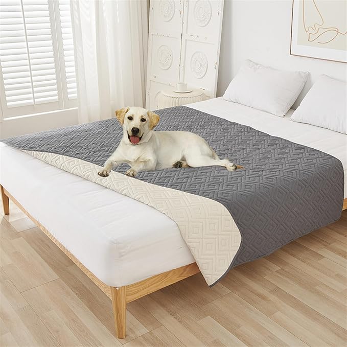 GIBZ Water Resistant Dog Bed Blanket Cover Large Anti Slip Pet Furniture Protector Washable Cat Quilted Mat for Couch, Grey, 210x305cm