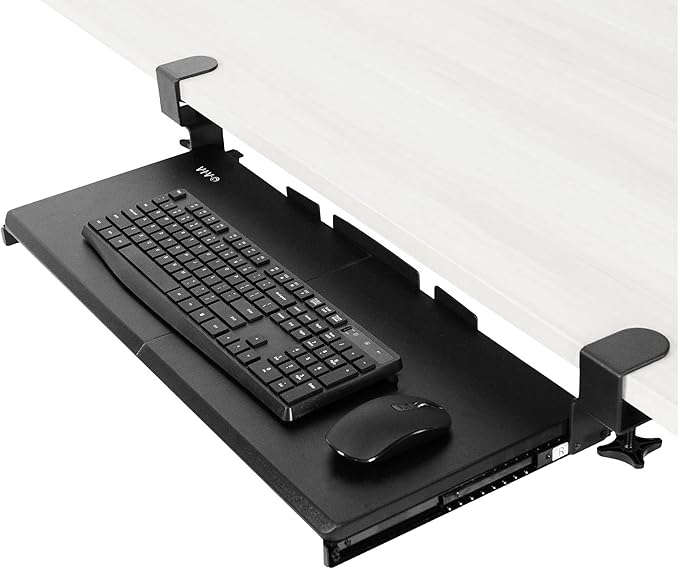 VIVO Large Keyboard Tray Under Desk Pull Out with Extra Sturdy C Clamp Mount System, 27 (33 Including Clamps) x 11 Inch Slide-Out Platform Computer Drawer for Typing, Black, MOUNT-KB05E | Keyboard Tray for Typing, Slide Out Platform, Extra Sturdy C-Cla...