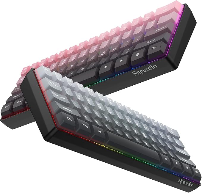Snpurdiri 60% Wired Gaming Keyboard, 61 Keys RGB (Grey-Black) | Backlit Ultra-Compact Small Gaming Keyboard, for PC/Mac Gamer, Typist, Travel, Easy to Carry on Business Trip
