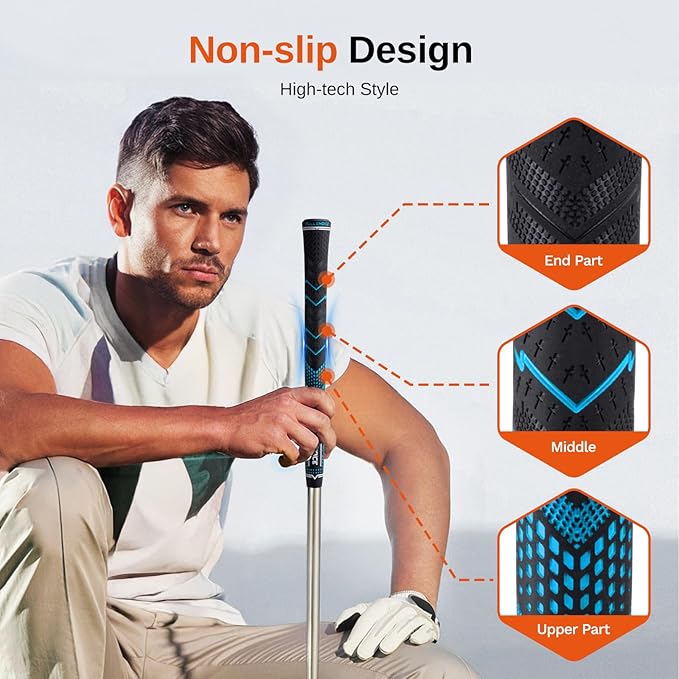 Rubber Golf Grips 13 Pack, High Traction, Non-Slip, Advanced Texture, Choose from 13 Grips or 13 Grips with Regripping Kit, Standard/Mid/Jumbo Size, 4 Colors Available RG01 Golf Club Grips