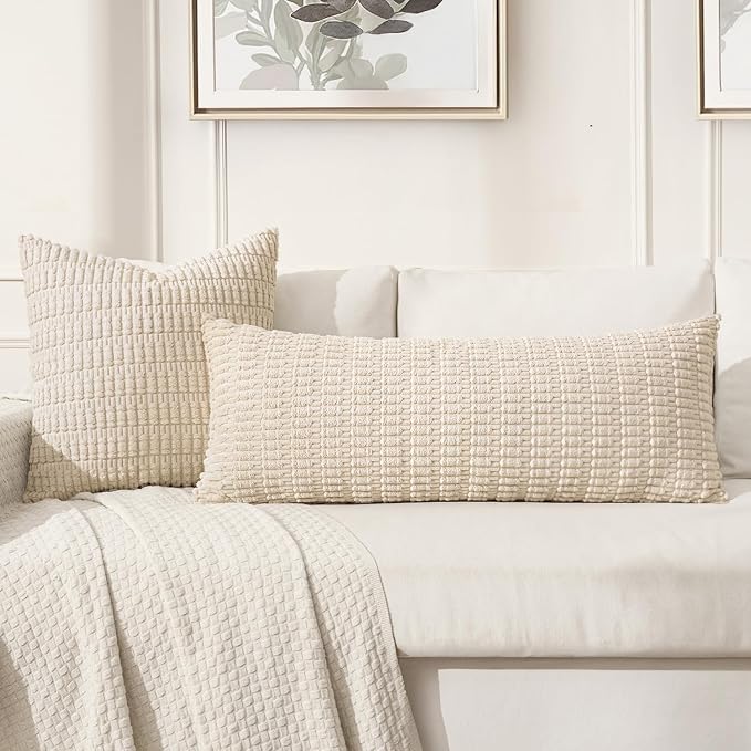 MIULEE Pack of 1 Cream White Long Body Lumbar Decorative Throw Pillow Cover 14x36 Inch for Bed Couch Sofa Living Room Soft Boho Pillow Cover Modern Farmhouse Home Decor