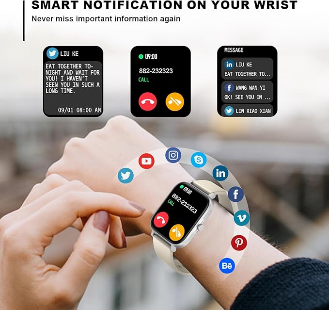 Smart Watch for Men Women Compatible with iPhone Samsung Android Phone 1.69 inch Full Touch Screen IP68 Waterproof Bluetooh Fitness Tracker Heart Rate/Sleep Monitor (Starlight)