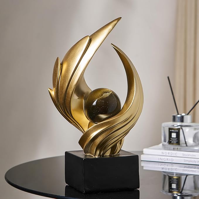 Abstract Art Sculpture, Resin Gold Decorative Statue, Modern White Ornaments for Living Room, Decorativas Modernas for Coffee Table, Entryway & Office Collectibles (Gold)
