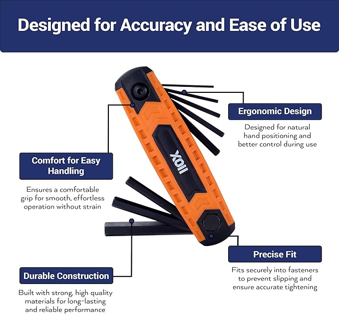 17PC Folding Allen Wrench Set | SAE & Hex Set | Durable Portable Tool for Automotive, Bike, Home & DIY Repairs | Complete Multi-Size Allen Key Set for Workshop (Orange)