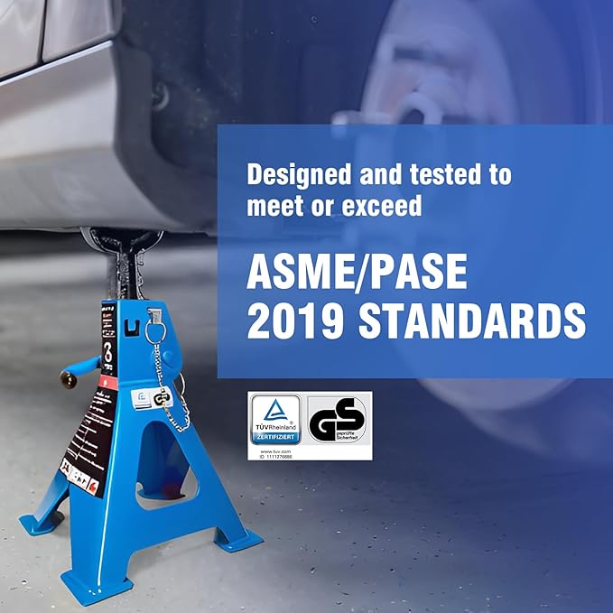 Car Jack Stands 3 Ton with Double Locking and Large Foot Base for Lifting Cars,SUVS,MPVS, Heavy Duty Steel, 6600 lb Capacity, 1 Pair, Blue