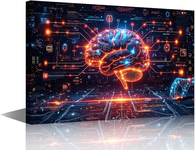 Artificial Intelligence Brain Data Analysis Paintings Wall Art Futuristic Technology Posters and Prints Frame Neural Network Pictures for House Wall Decor AI Art Wall for House 24"Wx36"Hx1 Panel