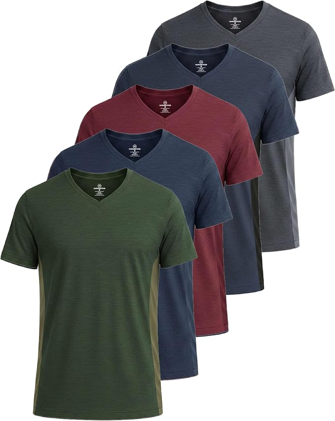 5 Pack Men's Dry Fit V Neck Gym Workout T Shirts Athletic Moisture Wicking | Cooling, Quick Dry, Breathable, Short Sleeve, Exercise, Cycling, Sports, Outdoor, Fitness, Golf, Crossfit, Hiking, Tennis