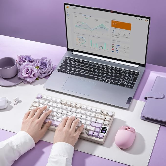 YUNZII AL80 75% Wireless Aluminum Mechanical Keyboard(Beige, Gateron Zero) | QMK/VIA, Smart LCD Display and Knob, Hot Swap, Gasket Structure, BT/2.4G/USB-C, RGB Keyboard for Gaming/Win/Mac