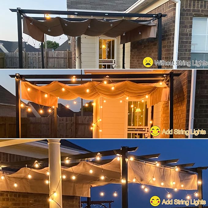 Vocevos Outdoor String Lights 100FT LED Outside Patio Light Updated Waterproof Gazebo Lighting Shatterproof UL Listed G40 Globes 0.6W Efficient Connectable Decor Yard Café Exterior