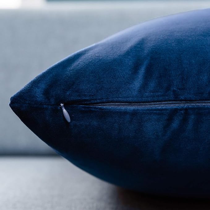 18x18 Velvet Throw Pillow Covers Set of 2 for Couch Bed Sofa,Navy Blue | Decorative Soft Cushion Covers with Invisible Zipper for Modern Living Room Bedroom Home Decor