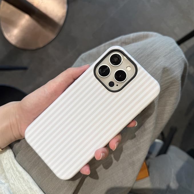 for iPhone 16 Pro Max Case Striped Cute Aesthetics Phone Case Trendy Protective Shockproof Cover for iPhone 16 Pro Max White
