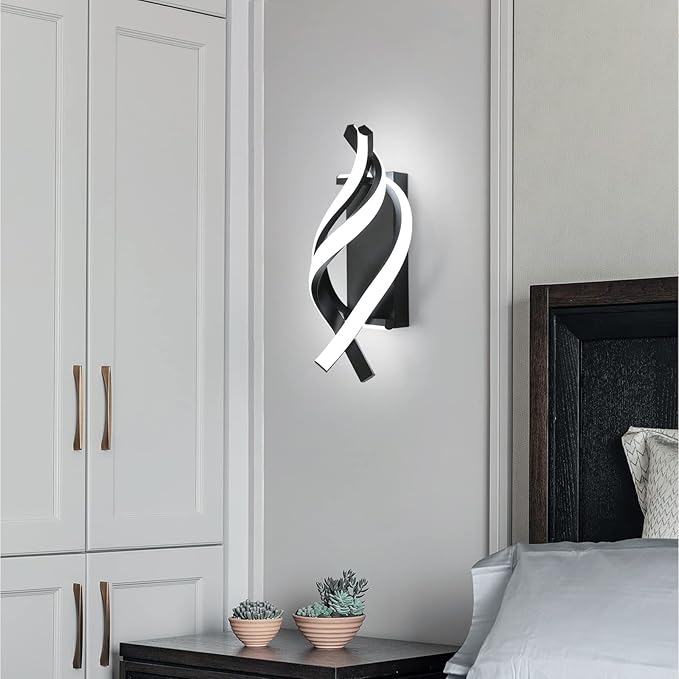 AUA LED Wall Sconce, 21W Modern Spiral Wall Sconce Lighting, 6500K Cool White Indoor Wall Light for Bedroom Living Room Office Restaurant Hallway, Wall Mounted Lamp