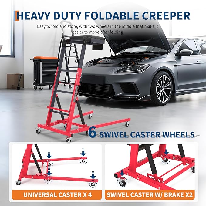 Top Automotive Creeper,Engine Topside Creeper with Adjustable Height 49.21 in to 68.89 in, 400 LBS Capacity High Topside Creeper,6 Swivel Caster Wheels, Heavy Duty Foldable Garage Creepers for Auto