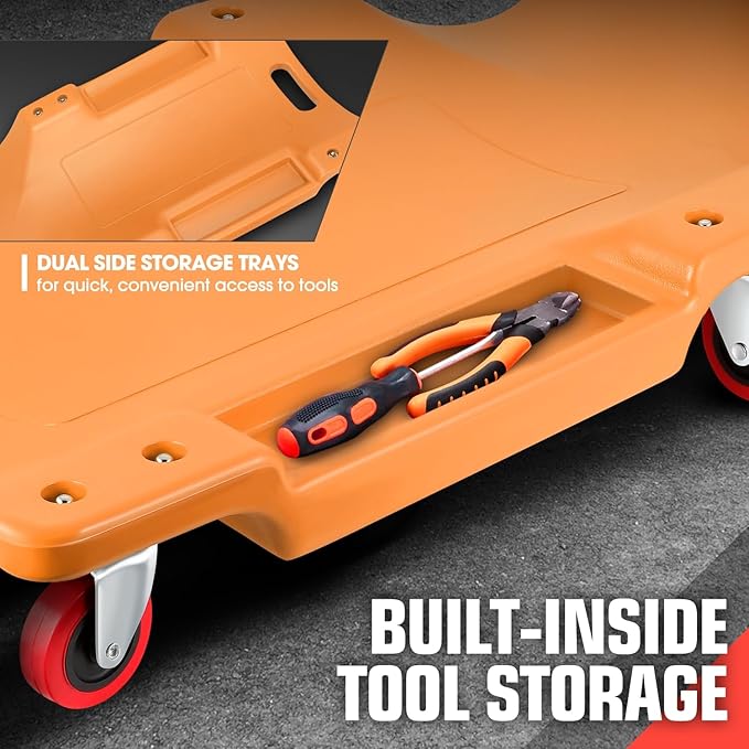 PM PERFORMOTOR 36" L X 17" W x 4.25" H Vehicle Repair Low Profile Automotive Creeper w/Padded Headrest, Orange, PM-TOL-CPC36-OG