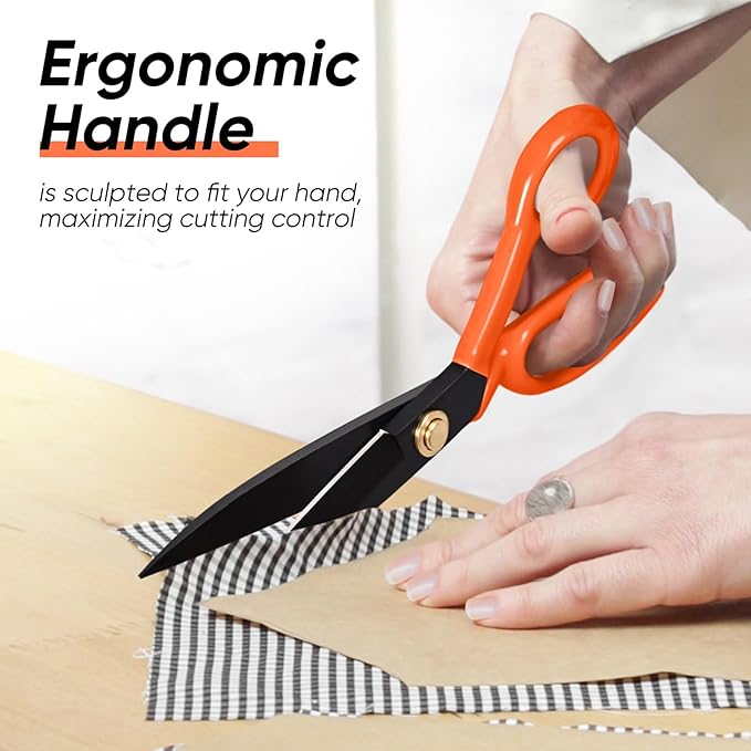 Professional Tailor Scissors Heavy Duty - Multi-Purpose Sewing Fabric Scissors for Leather Cutting Industrial Sharp Shears Home Office Arts, and Crafts (9 Inch) Orange