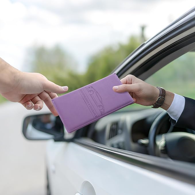 JUSTTOP 2Pack Car Registration and Insurance Holder,Car Document Holder for Cards License with Magnetic Shut,Vehicle Glove Box Car Organizer for Documents, Cards, License(Purple)