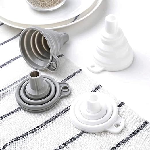 Misitifi Collapsible Funnel, Set of 2, Flexible Silicone Foldable Kitchen Funnel for Liquid/Powder Transfer Hopper Food Grade Silicone Funnel