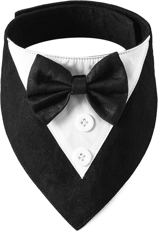 ADOGGYGO Formal Dog Tuxedo, Wedding Dog Bandana Collar with Bowtie, Adjustable Pet Birthday Wedding Tux Outfit for Medium Dogs (M, Black)