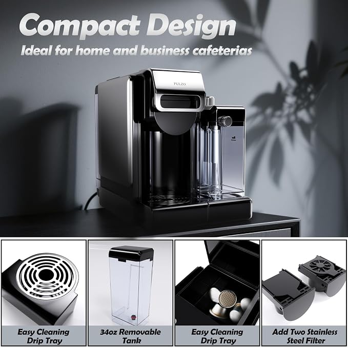 PULZO Espresso Machine with Automatic Milk Frother,capsule coffee maker | Coffee Maker,Automatic Espresso Machine for K*cup Capsule/Ne*s Original/Ground Coffee, One Touch Latte & Cappuccino