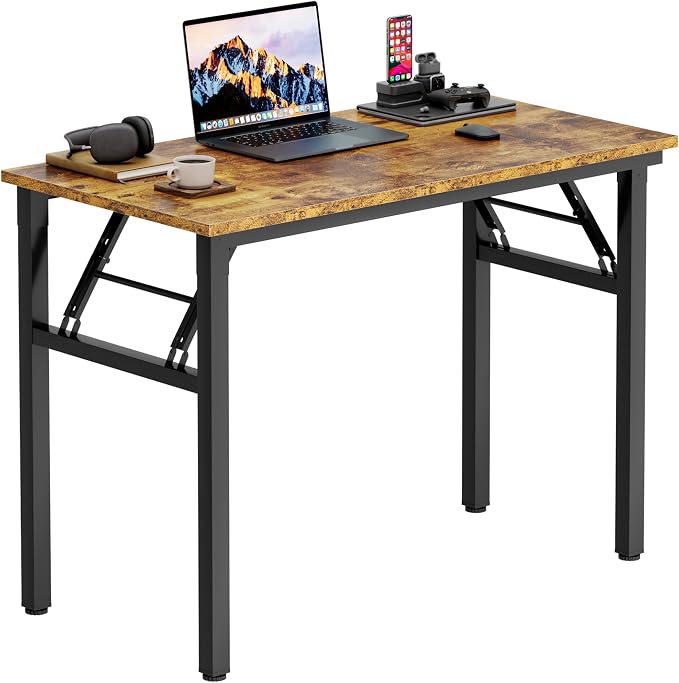 Need Office Computer Desk 35.8 Inch Sturdy Folding Laptop Table Retro | Black Frame Writing Gaming Work Table/Foldable Home Office Desk/Sewing Table, No Assembly Required