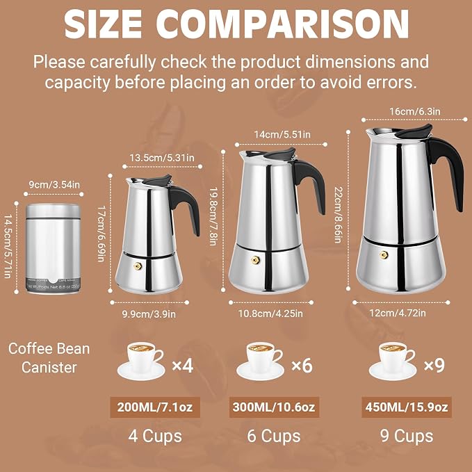 9 Cup Stainless Steel Moka Pot, 450ml Stovetop Espresso Maker, Silver