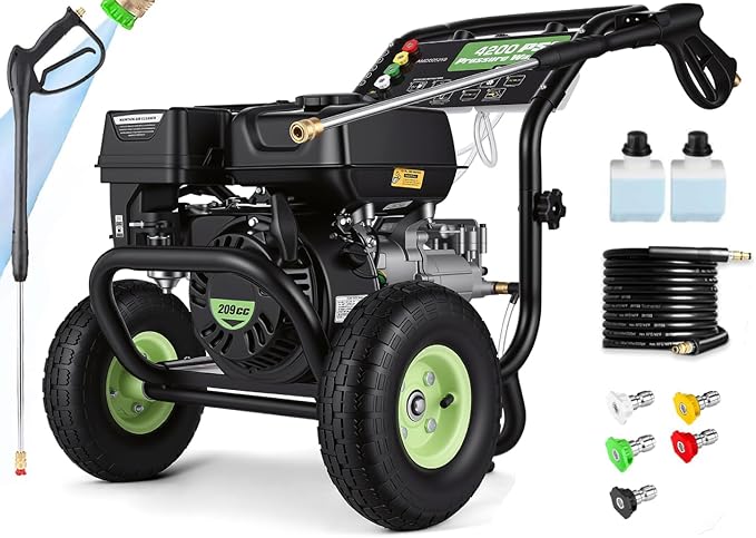 4200PSI Pressure Washer 4.0GPM Gas Power Washer 196CC Gas Powered Washing Machine Commercial High Pressure Washer with 25ft Hose&5 Nozzles for Patio Garden Yard Vehicle,EPA/CARB/ETL