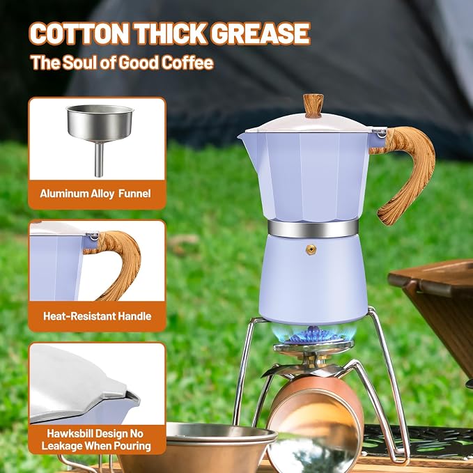 6 Cup Aluminum Espresso Stovetop Moka Pot Express Coffee Maker Percolator Italian Classic Mocha Coffee Machine for Italian and Cuban Cafe Brewing for Home & Camping 300ml 10oz