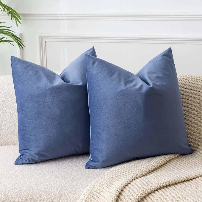 JUSPURBET Blue 24x24 Velvet Throw Pillow Covers Set of 2 for Couch Sofa Bed | JUSPURBET Decorative Pillow Covers with Invisible Zipper for Modern Living Room Bedroom Home Decor