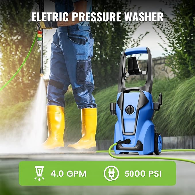 Pressure Cleaner 5000PSI with 33FT Flexible Extension Hose for Cars/Patios/Driveways, Blue