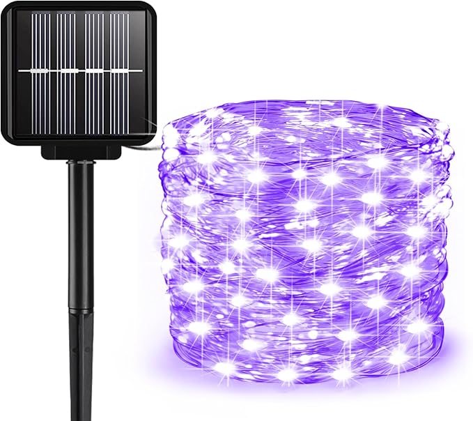 Solar String Lights Outdoor, 99 Feet 300 LEDs 8 Modes Solar Fairy Lights for Outside, Waterproof Outdoor Light for Patio Yard Christmas Tree Halloween Wedding Party Decorations, Purple