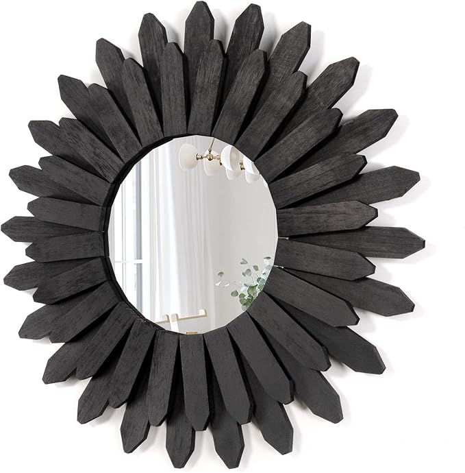 21 inch Black Wall Decor Vintage Mirror, Boho Style, Wooden Frame, Easy to Hang, Ideal Gift