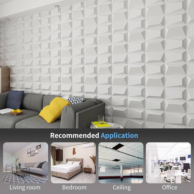 Art3d Decorative 3D Wall Panel, 32 Sq.FT PVC Interior Wall Decor for Living Room, Bedroom, Lobby, Office, Shopping Mall, White