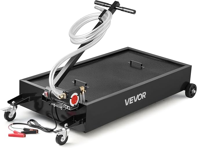 VEVOR Low Profile Oil Drain Pan, 20-Gallon Metal Oil Change Pan, Effective Oil Drain Cart with 180W Electric Pump, Wheels & Folding Handle, Oil Drain Tank for Cars, SUVs, Trucks, Buses, RVs