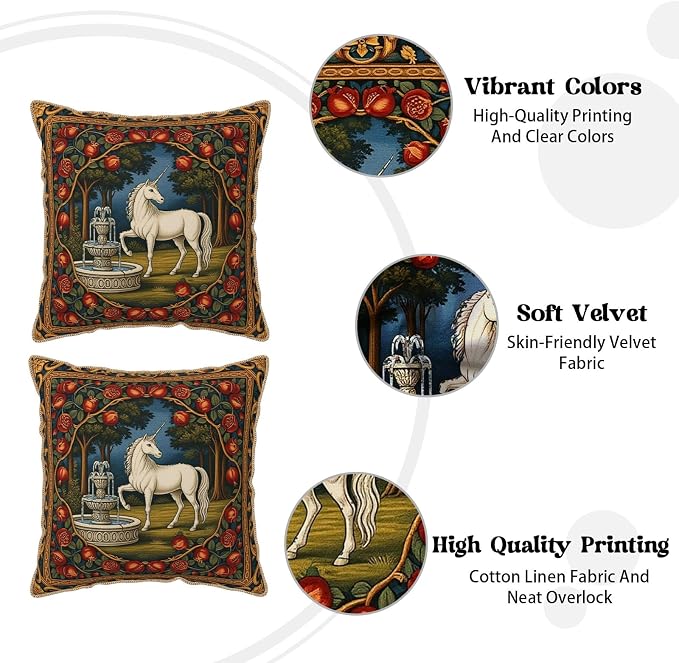 Vintage Horse Floral Velvet Pillow Covers 18x18 Inch Tapestry Art Flowers Throw Pillows for Couch Cushion Covers Pillowcase European French Country Pillow Cases for Sofa Bed Bedroom