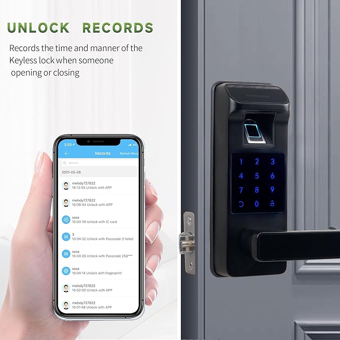 Harfo Smart Door Lock, Heavy Duty 5 in 1 Keyless Entry Door Lock, Full App Control Digital Keypad Lock, Reversible Handle with Fingerprints and Passcodes for Family/Office/Apartment (Black)