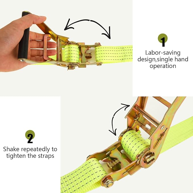2 Pack 2 Inch Ratchet Straps Heavy Duty 20ft Tie Down Straps Ratchet with Double J Hook, 8000 LBS Break Strength, Cargo Ratchet Straps for Truck, Trailers, Motorcycles, Kayaks, Car Roof