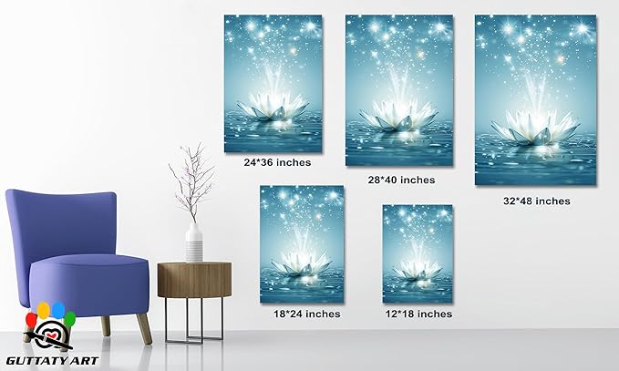 GUTTATY Zen Floral Canvas Wall Art, Water Lily Bloom Picture, Lotus Flower Canvas Art Print, Spiritual Zen Wall Picture, Meditation Spiritual Zen Flower Print for Yoga Spa Spiritual Room 12x18 inch