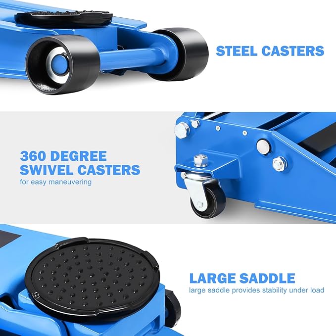 PM PERFORMOTOR Low Profile Hydraulic Trolley Service/Floor Jack, 3 Ton (6000 lbs) Capacity, Lifting Range 3"-20",Blue,PM-TOL-FJ30-BL