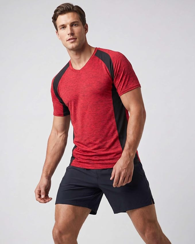 5 Pack Men's Dry Fit V Neck Gym Workout T Shirts Athletic Moisture Wicking | Cooling, Quick Dry, Breathable, Short Sleeve, Exercise, Cycling, Sports, Outdoor, Fitness, Golf, Crossfit, Hiking, Tennis