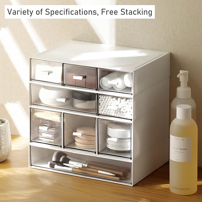 Desk Organizer-3 Tier Stackable Storage Drawers with 6 Compartments White Compact Desk Storage Drawers Great for Makeup Storage Bathroom Organization Accessories Etc (White)