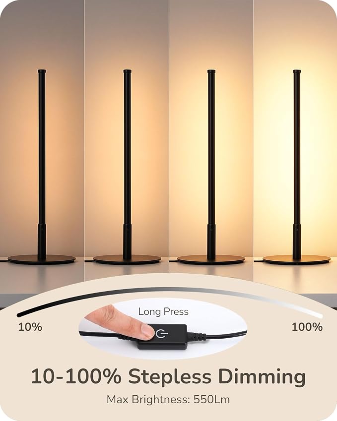 EDISHINE Upgraded LED Table Lamp, Stepless Dimmable Bedside Lamp with 3 Color Temperature, Modern Nightstand Lamp, Desk Lamp for Bedroom, Living Room, Corner, Gift, Metal Finish, Black, 6W | 3 Color Temperature, Memory Function, Metal Finish, Skinny Mo...