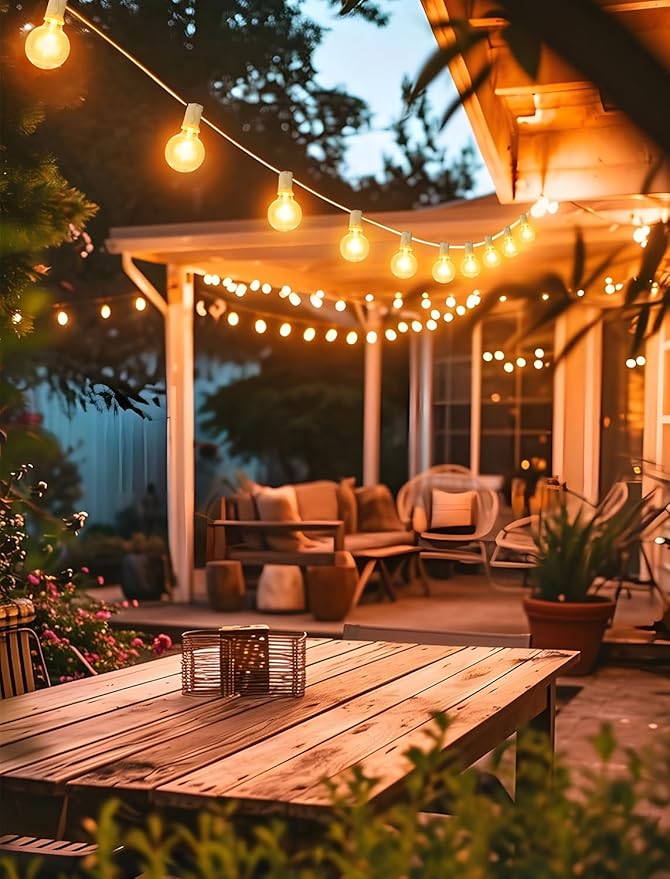 25FT Solar String Lights Outdoor with Remote, Waterproof Dimmable 3 Modes Patio Lights with 10+1 LED Shatterproof G40 Bulbs for Garden-White