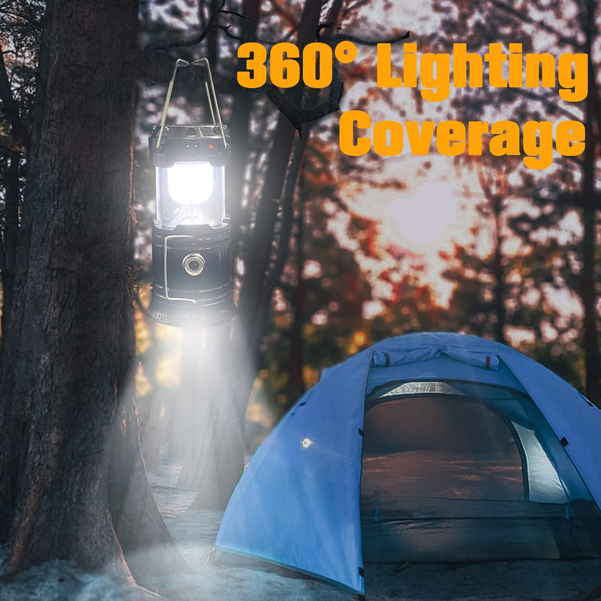XTAUTO Collapsible Camping Lantern - Solar USB Rechargeable, Waterproof LED Light | 2-Pack for Emergencies & Hiking