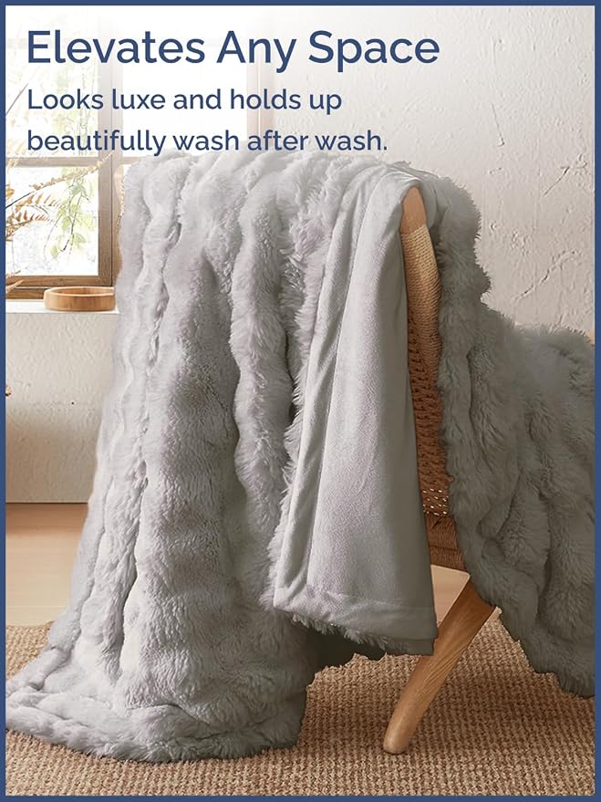 3D Fleece Bubble Blanket Throw Size - Rabbit Blanket - 50" x 60", Grey | Soft Fluffy Faux Fur Blanket for Couch Sofa & Chair, Cozy Gifts for Women, Tie Dye Cloud Throw Bed Cover, Thick Plush Bedding